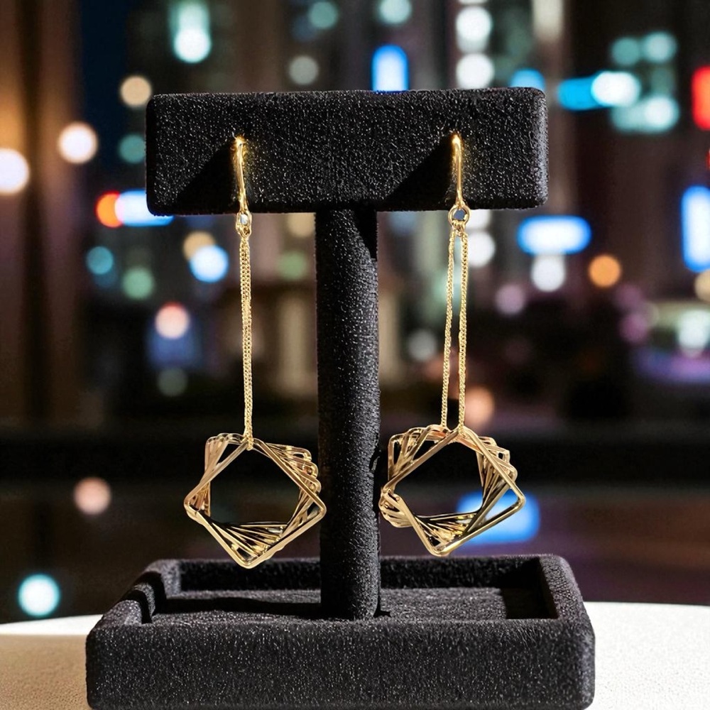Elegant Gold Square Dangle Earrings